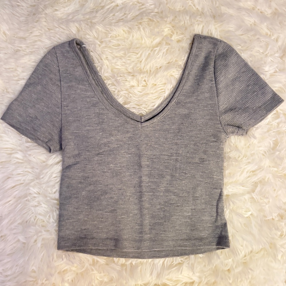 Gray V-Neck Women's Top